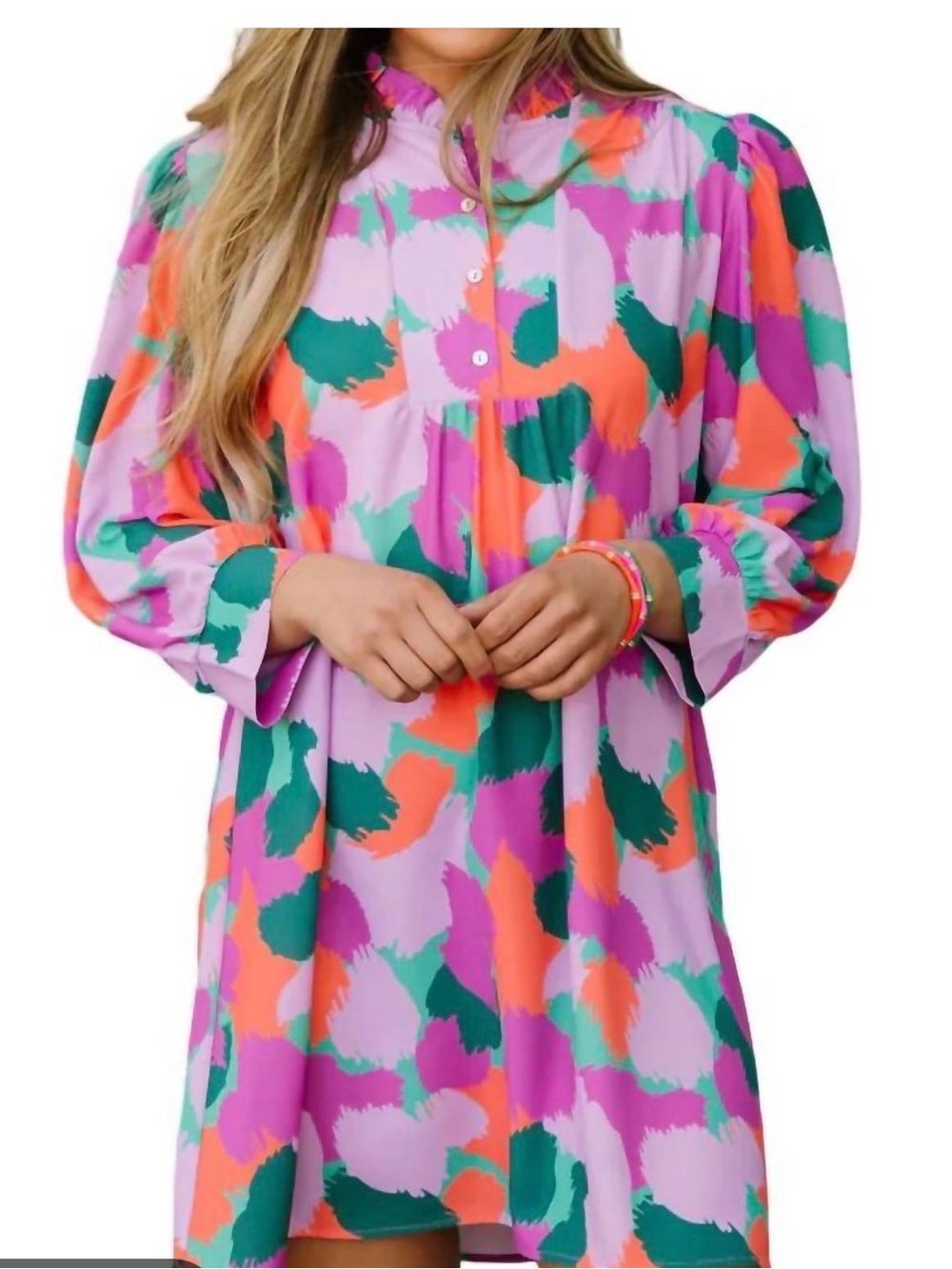 Michelle McDowell Colorful Brushstroke Shift Dress in Lavender, Coral & Teal